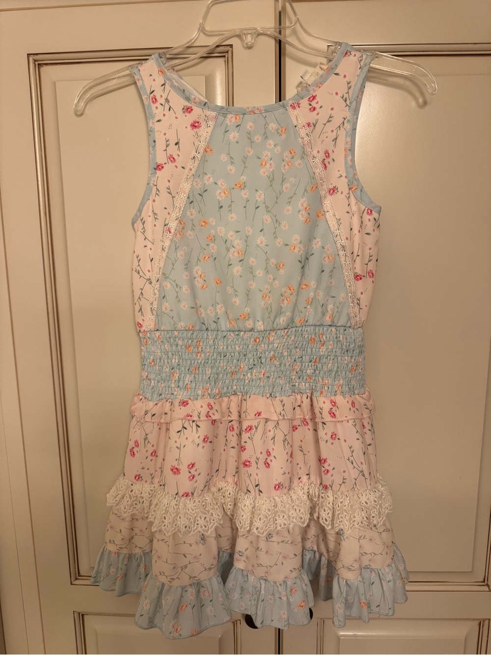 Hannah Banana Light Blue and White Floral Tiered Dress